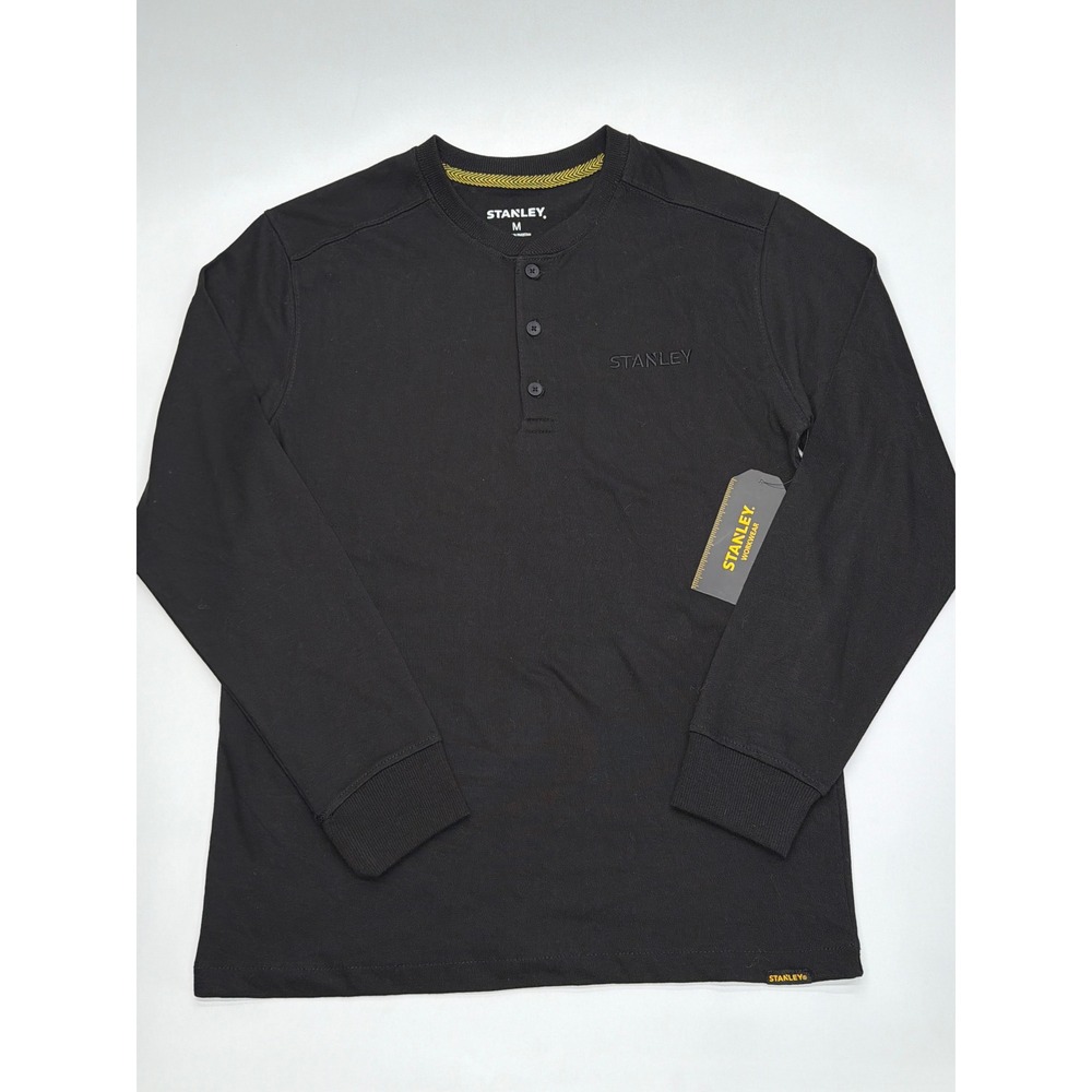 Stanley Workwear Mens Long Sleeve Henley Shirt Black Size M Embroidered Logo NWT